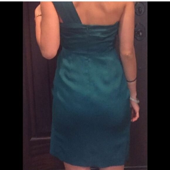 Banana Republic Silk Open Shoulder Teal Dress Size 2 - Picture 11 of 13